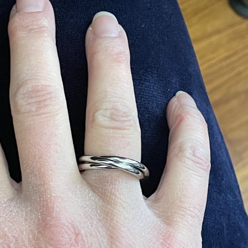 Triple intertwined rolling stainless polished ring, 7, Low key fidget spiinner